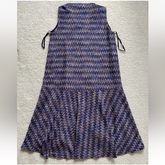 Maeve Westwater Mini Swing Dress Sz L Blue Chevron Knit Drop Waist Anthropologie - Picture 2 of 14
